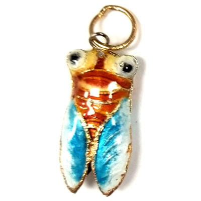 ENAMEL CICADA 13X29MM TURQUOISE